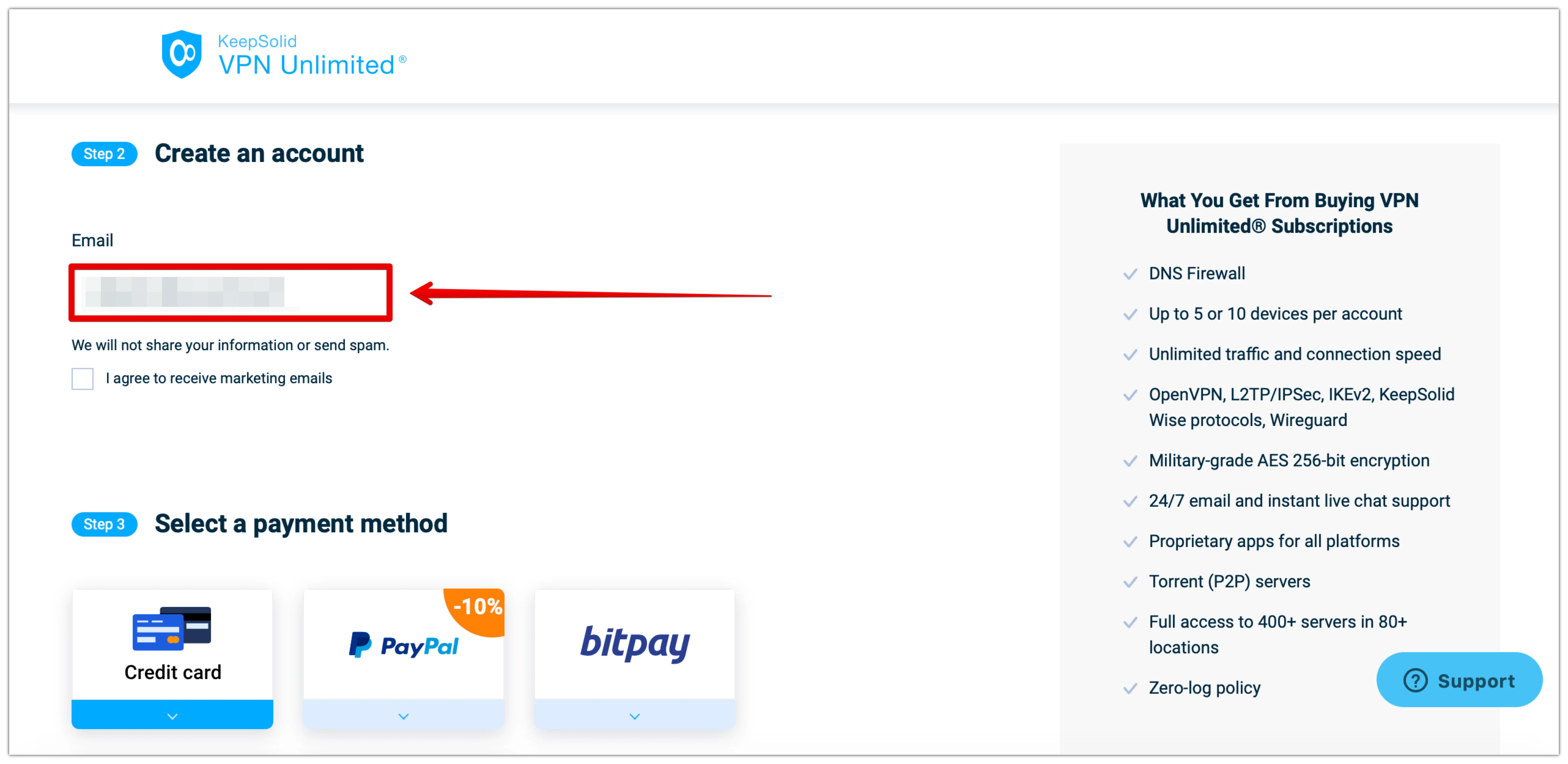 3. Enter your email to create your KeepSolid ID.