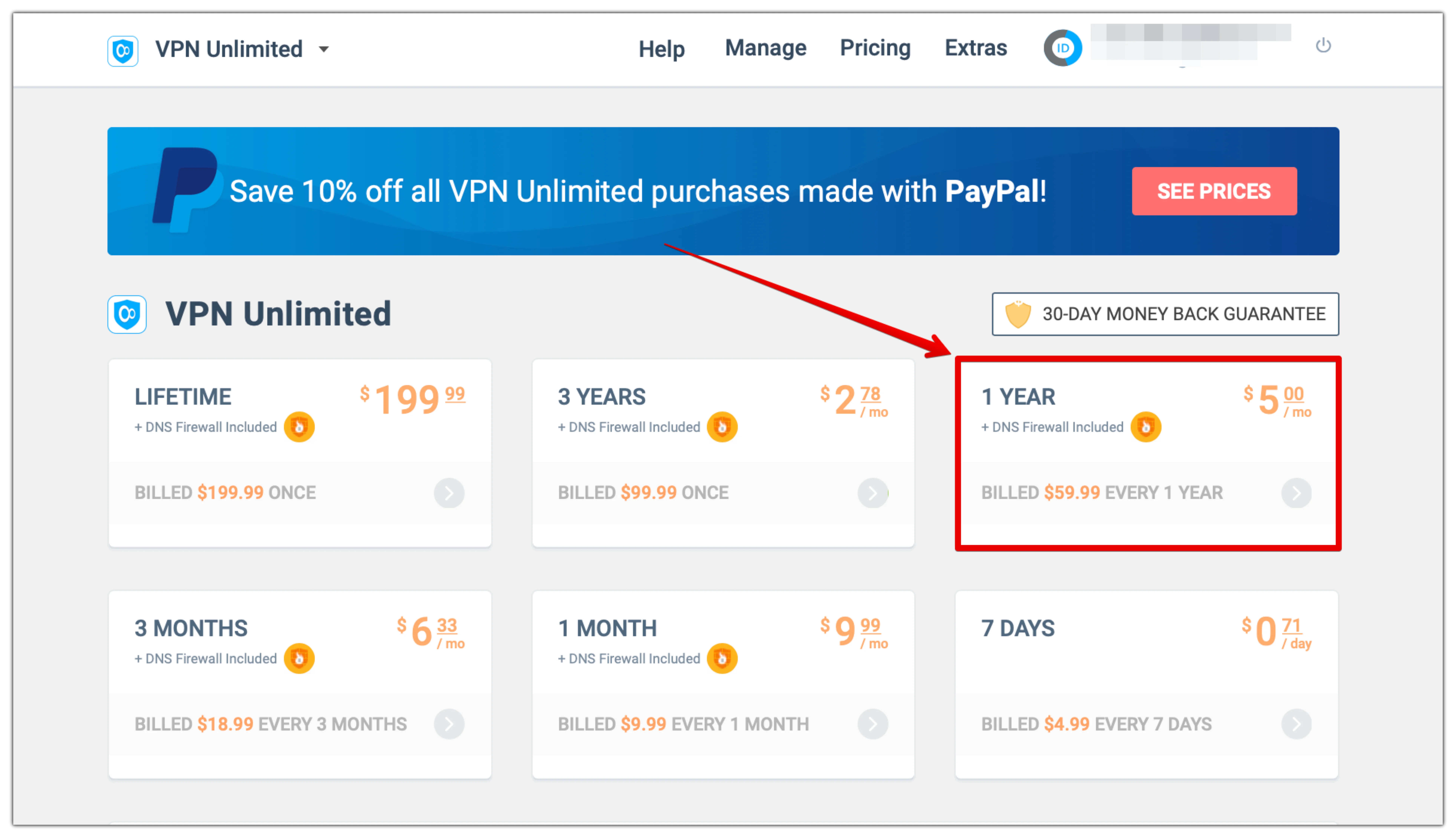 4. Select a VPN subscription to pay with bitcoin.