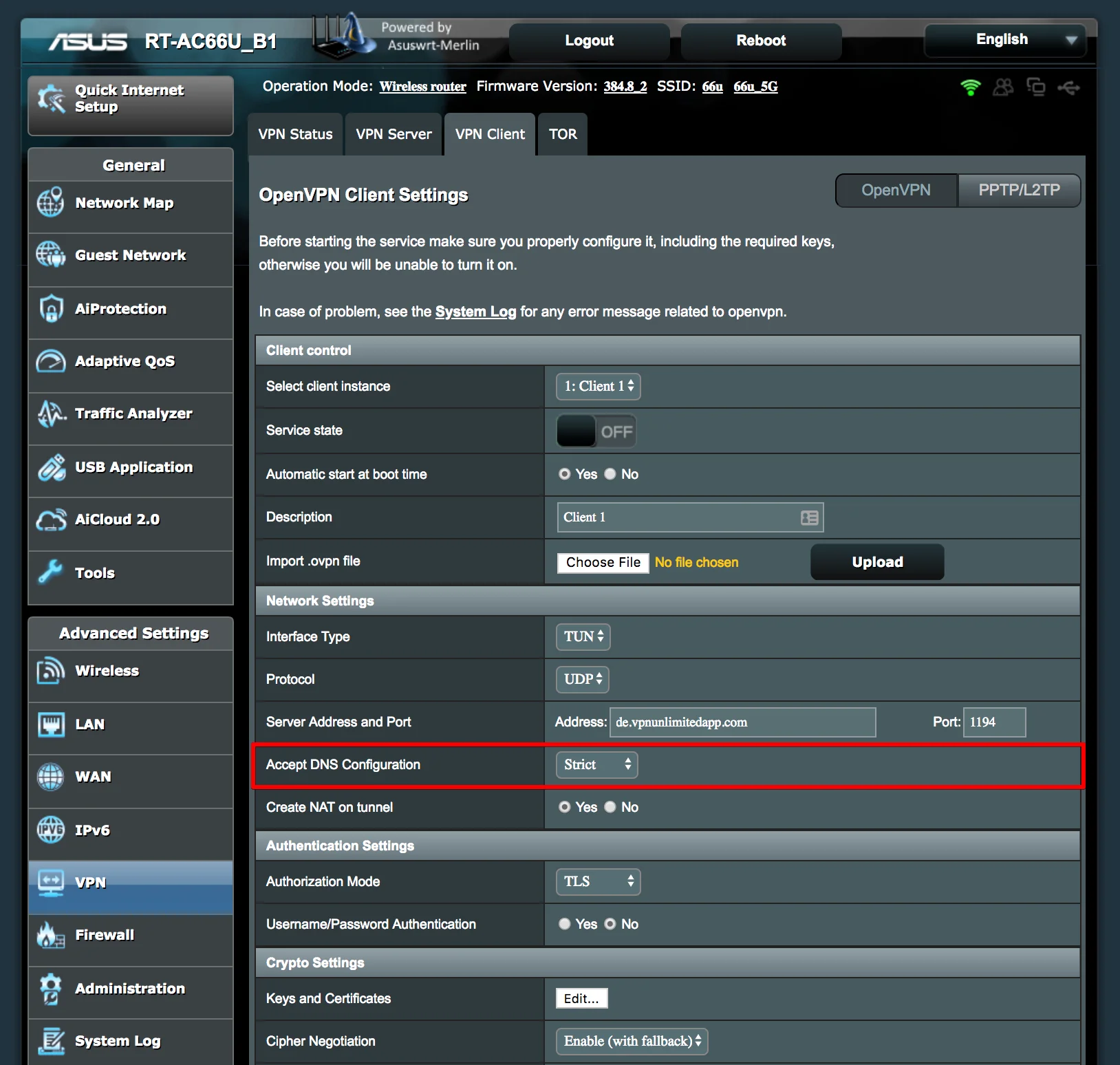 OpenVPN Client Settings: Accept DNS Configuration and its Strict option