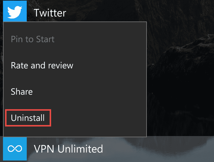 How to remove VPN Unlimited app on your Windows Phone - Select Uninstall
